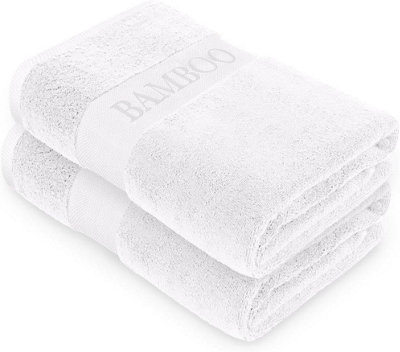 GC GAVENO CAVAILIA 2PK Bamboo Bath Towel 70x120 White Quick Drying 500 GSM Bath Towels Large Set of 2 For Spa Hotel Towel