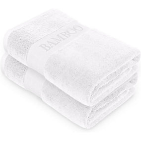 GC GAVENO CAVAILIA 2PK Bamboo Bath Towel 70x120 White Quick Drying 500 GSM Bath Towels Large Set of 2 For Spa Hotel Towel
