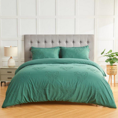 GC GAVENO CAVAILIA 3D Decorative Hearts Double Bed Reversible Bedding Set & Pillowcases, Breathable Soft Embossed Duvet Set, Green