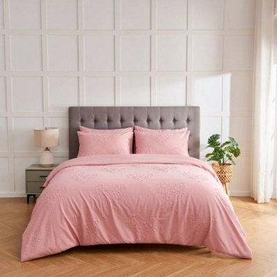 GC GAVENO CAVAILIA 3D Decorative Hearts Double Bed Reversible Bedding Set & Pillowcases, Breathable Soft Embossed Duvet Set, Pink