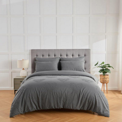 GC GAVENO CAVAILIA 3D Decorative Hearts Single Bed Reversible Bedding Set & Pillowcases, Breathable Embossed Duvet Set, Charcoal