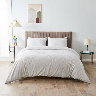 GC GAVENO CAVAILIA 3D Decorative Hearts Single Bed Reversible Bedding Set & Pillowcases, Breathable Soft Embossed Duvet Set, Grey