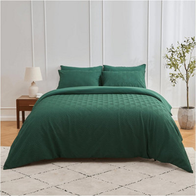 GC GAVENO CAVAILIA 3D Embossed Duvet Set Truro Triangle Double Green Reversible Geometric Plain Comforter Cover