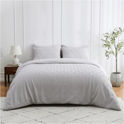 GC GAVENO CAVAILIA 3D Embossed Duvet Set Truro Triangle Double Grey Reversible Geometric Plain Comforter Cover