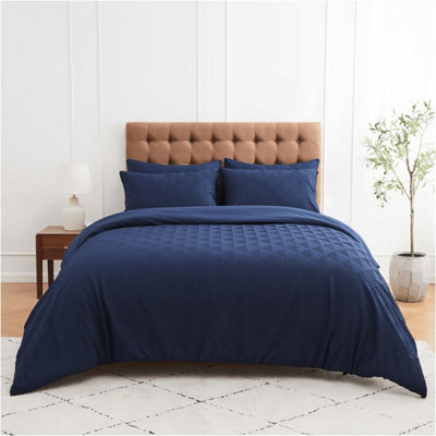 GC GAVENO CAVAILIA 3D Embossed Duvet Set Truro Triangle Double Navy Reversible Geometric Plain Comforter Cover