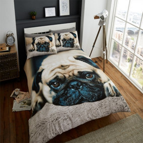 GC GAVENO CAVAILIA 3D Lazy Pug Duvet Cover Bedding Set King 3PC With Matching Pillowcases