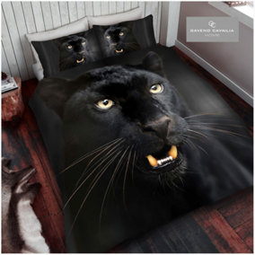 GC GAVENO CAVAILIA 3D Panther Face Duvet Cover Bedding Set Black Single 2PC With Matching Pillowcases