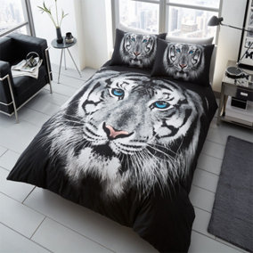 GC GAVENO CAVAILIA 3D White Tiger Duvet Cover Bedding Set King 3PC With Matching Pillowcases