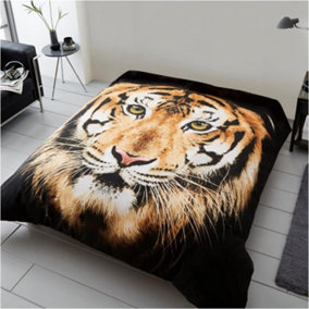 GC GAVENO CAVAILIA 3D WildlifeTiger Face Brown 200x240 CM Cosy Fleece Bed Throw, Extra Large Throw Blanket For Bed
