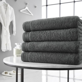 GC GAVENO CAVAILIA 4 Pack Wilsford Supreme Bath Sheet Charcoal Highly Absorbent Egyptian Cotton Towel Set