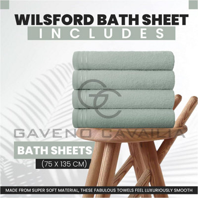 GC GAVENO CAVAILIA 4 Pack Wilsford Supreme Bath Sheet Duck Egg Highly Absorbent Egyptian Cotton Towel Set