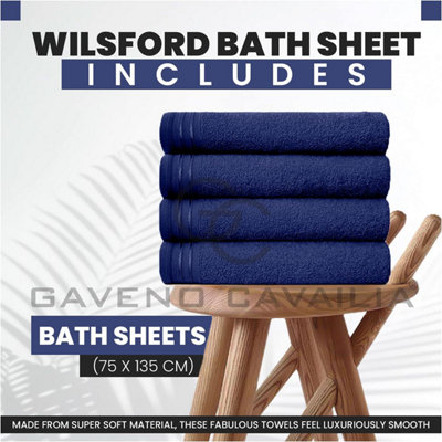 GC GAVENO CAVAILIA 4 Pack Wilsford Supreme Bath Sheet Navy Highly Absorbent Egyptian Cotton Towel Set