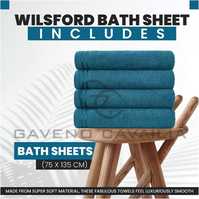 GC GAVENO CAVAILIA 4 Pack Wilsford Supreme Bath Sheet Teal Highly Absorbent Egyptian Cotton Towel Set