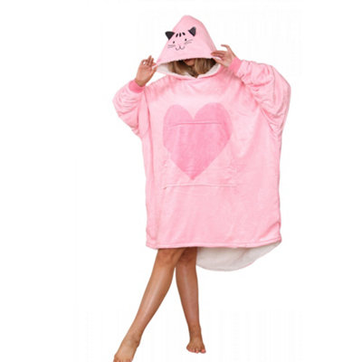 GC GAVENO CAVAILIA Animal Face Blanket Oversized Hoodie Cat Pink Super Soft Fleece Sherpa Sweatshirt Hoodie unisex