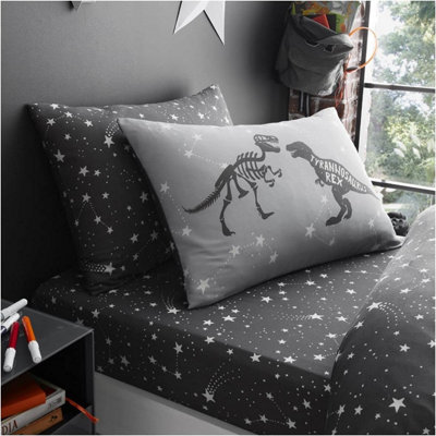 GC GAVENO CAVAILIA Animal Print Stars Patterend Dinosaur Grey Single Fitted Sheet Luxurious Soft & Cosy Bed Sheet