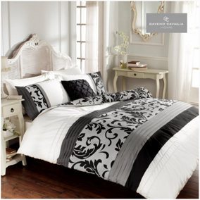 GC GAVENO CAVAILIA Artisanal Scroll Duvet cover bedding set black double 3PC with plain pillowcase and quilt cover