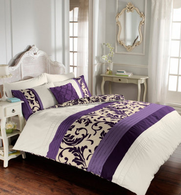 GC GAVENO CAVAILIA Artisanal Scroll Duvet cover bedding set purple double 3PC with plain pillowcase and quilt cover