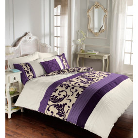 GC GAVENO CAVAILIA Artisanal Scroll Duvet cover bedding set purple double 3PC with plain pillowcase and quilt cover