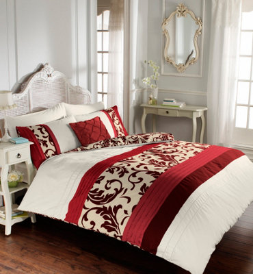 GC GAVENO CAVAILIA Artisanal Scroll Duvet cover bedding set red double 3PC with plain pillowcase and quilt cover