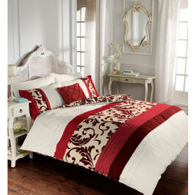 GC GAVENO CAVAILIA Artisanal Scroll Duvet cover bedding set red double 3PC with plain pillowcase and quilt cover