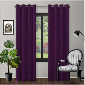 GC GAVENO CAVAILIA Aubergine Blackout Eyelet Curtains 66x72 Inches 80-90% Black Out Thermal Ring Top Curtain Pair Window
