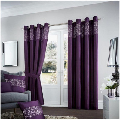 GC GAVENO CAVAILIA Aviv Modern Style Lined Diamante Band Curtains