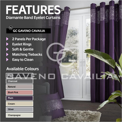 GC GAVENO CAVAILIA Aviv Modern Style Lined Diamante Band Curtains