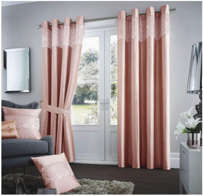 GC GAVENO CAVAILIA Aviv Ring Top Diamante Light Reducing Eyelet Curtain Luxurious Thermal Insulated Curtains Blush Pink 90x90 Cm