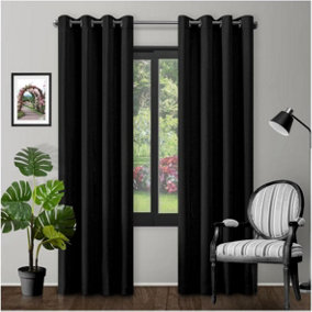 GC GAVENO CAVAILIA Black Blackout Eyelet Curtains 66x72 Inches 80-90% Black Out Thermal Ring Top Curtain Pair Window