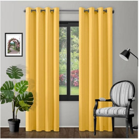 GC GAVENO CAVAILIA Blackout Curtains Bedroom 90X90 Inches 80-90% Blocks Light Thermal Eyelet Curtains For Bedroom, Yellow