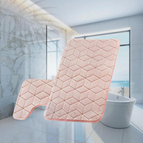 GC GAVENO CAVAILIA Blocks 2 Piece Bath Mat Set Pink Super Absorbent Non Slip Shower Mat