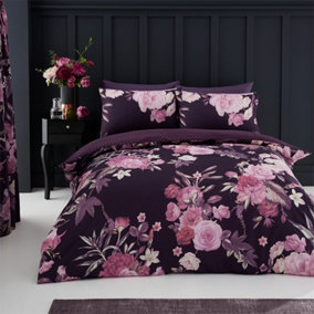 GC GAVENO CAVAILIA Bloom haven duvet cover bedding set purple double 3PC with roses and flowers print bedding cover