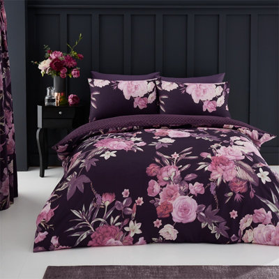 GC GAVENO CAVAILIA Bloom haven duvet cover bedding set purple single 2PC with roses and flowers print bedding cover