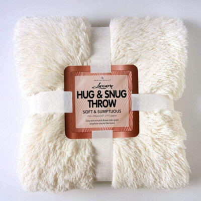 GC GAVENO CAVAILIA Comfy Cuddle Throw 150X200 CM Cream for Sofas Large Double Bed, Luxury Fuzzy Warm Faux Fur Fluffy Blanket
