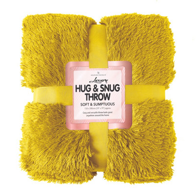 GC GAVENO CAVAILIA Comfy Cuddle Throw 150X200 CM Ochre for Sofas Large Double Bed, Luxury Fuzzy Warm Faux Fur Fluffy Blanket