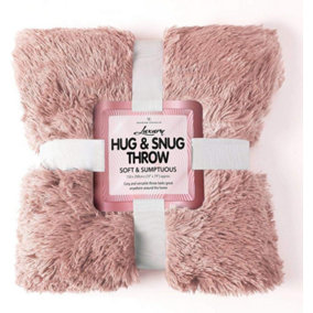 GC GAVENO CAVAILIA Comfy Cuddle Throw 150X200 CM Pink for Sofas Large Double Bed, Luxury Fuzzy Warm Faux Fur Fluffy Blanket