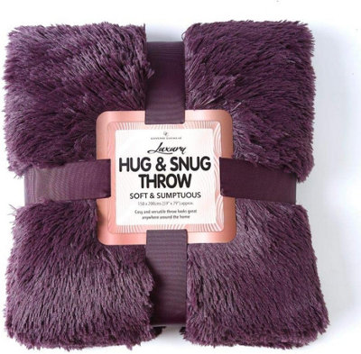 GC GAVENO CAVAILIA Comfy Cuddle Throw 150X200 CM Purple for Sofas Large Double Bed, Luxury Fuzzy Warm Faux Fur Fluffy Blanket