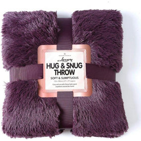GC GAVENO CAVAILIA Comfy Cuddle Throw 150X200 CM Purple for Sofas Large Double Bed, Luxury Fuzzy Warm Faux Fur Fluffy Blanket