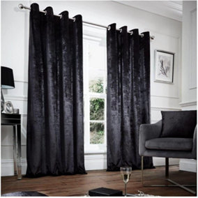 GC GAVENO CAVAILIA Crushed Velvet Curtains 66x72 Black Thermal Insulated Door Curtains, Eyelet Panels