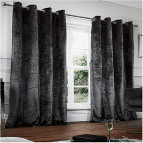 GC GAVENO CAVAILIA Crushed Velvet Curtains 66x72 Charcoal Thermal Insulated Door Curtains, Eyelet Panels