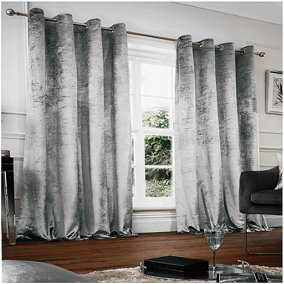 GC GAVENO CAVAILIA Crushed Velvet Curtains 66x72 Grey Thermal Insulated Door Curtains, Eyelet Panels