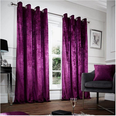 GC GAVENO CAVAILIA Crushed Velvet Curtains 66x90 Aubergine Thermal Insulated Door Curtains, Eyelet Panels