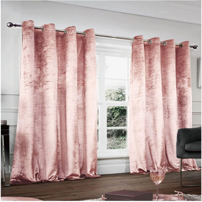 GC GAVENO CAVAILIA Crushed Velvet Curtains 90x90 Blush Pink Thermal Insulated Door Curtains, Eyelet Panels