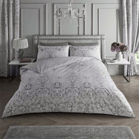 GC Gaveno Cavailia Damask double size quilt cover 3PC set, Reversible grey printed quilt cover