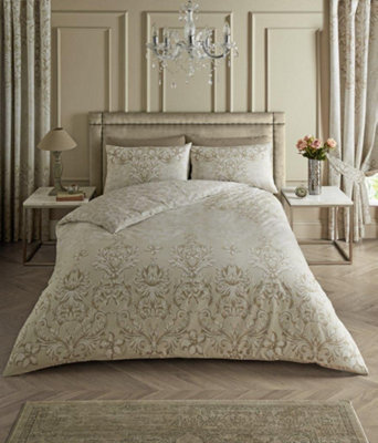 GC GAVENO CAVAILIA damask duvet cover bedding set Natural double 3PC with printed quilt cover