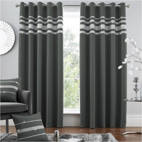 GC GAVENO CAVAILIA Diamante Kendal Blackout 66X54 Inch Black Curtains For Bedroom Eyelet Thermal Insulated Door Curtain