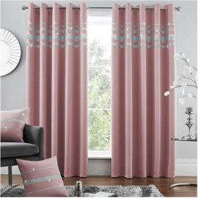 GC GAVENO CAVAILIA Diamante Kendal Blackout 66X54 Inch Blush Pink Curtains For Bedroom Eyelet Thermal Insulated Door Curtain