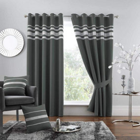 GC GAVENO CAVAILIA Diamante Kendal Blackout 66X54 Inch Charcoal Curtains For Bedroom Eyelet Thermal Insulated Door Curtain