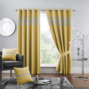 GC GAVENO CAVAILIA Diamante Kendal Blackout 66X54 Inch Ochre Curtains For Bedroom Eyelet Thermal Insulated Door Curtain