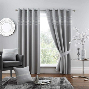 GC GAVENO CAVAILIA Diamante Kendal Blackout 66X54 Inch Silver Curtains For Bedroom Eyelet Thermal Insulated Door Curtain